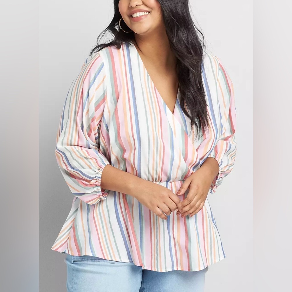 Lane‎ Bryant Plus Size 24 Striped Surplice Neck Blouse Multicolor
